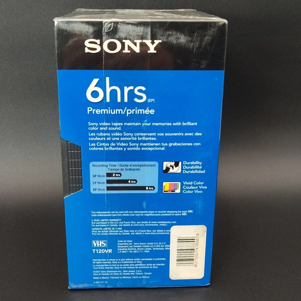 Sony 6 Hr T-120 VHS Tape Cassette Sealed Premium Grade 5 Pack VCR BB18.2GO1018